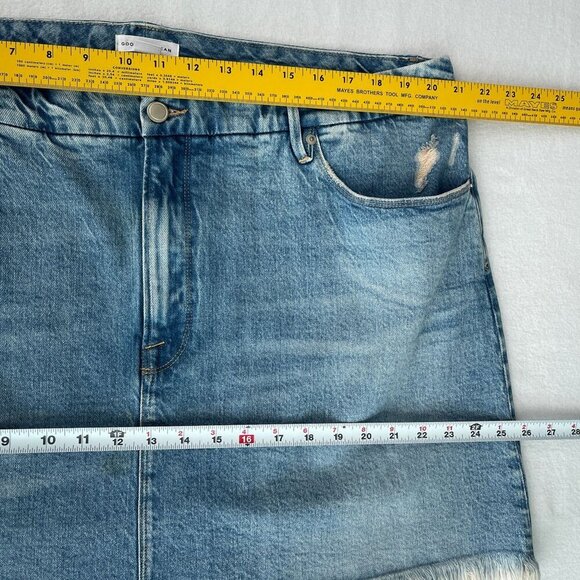 Good American Distressed Raw Hem Denim Mini Skirt Indigo Blue Womens XL, 20 - Picture 11 of 16